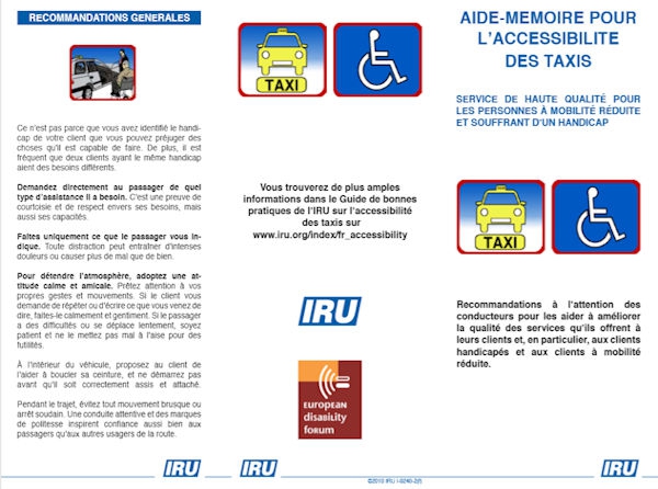 Aide-mémoire pour l'accessibilité des taxis